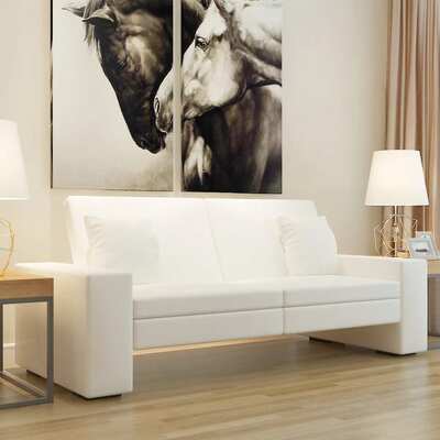 Sofa Bed White Artificial Leather