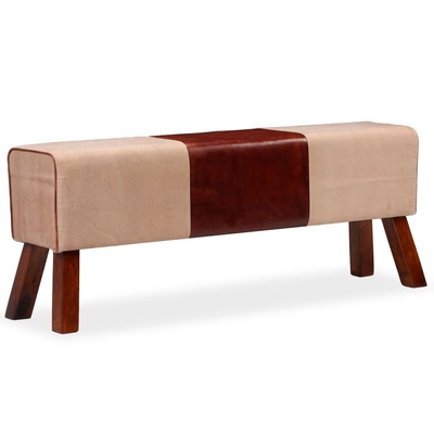 Bench Genuine Leather and Canvas  Beige and Brown 