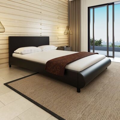 Bed Frame Black faux Leather Queen Size