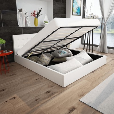 Bed Frame White faux Leather King Size