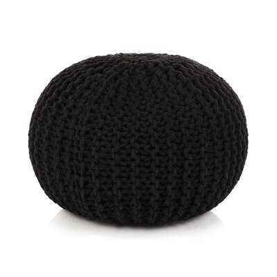 Hand-Knitted Pouffe Cotton Black