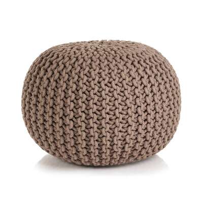 Hand-Knitted Pouffe Cotton Brown