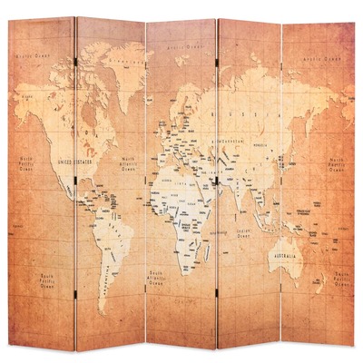 Folding Room Divider Privacy World Map Yellow