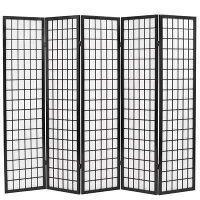 Folding 5-Panel Room Divider Japanese Style Black