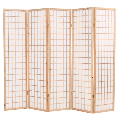 Folding 5-Panel Room Divider Japanese Style Natural