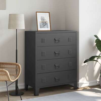 Chest of Drawers Metal Industrial Style Black