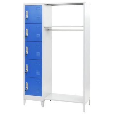 Locker Cabinet with Coat Rack Blue and Grey Metal