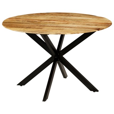 Dining Table Solid Rough Mango Wood and Steel
