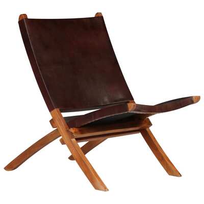 Folding Relaing Chair Brown Real Leather
