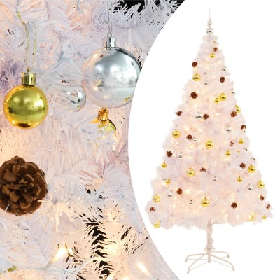 faux Christmas Tree Decorated with Baubles and LEDs 210 White