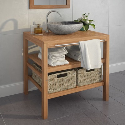 Bathroom Vanity Cabinet with 2 Baskets Solid Teak 