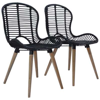 Dining Chairs 2 pcs Black Natural Rattan