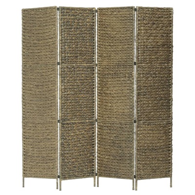 4-Panel Room Divider Brown Water Hyacinth