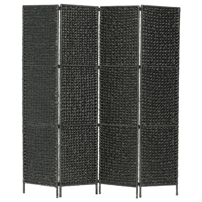 4-Panel Room Divider Black Water Hyacinth