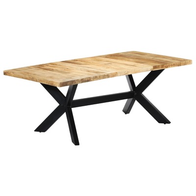 Dining Table Solid Mango Wood Steel Legs