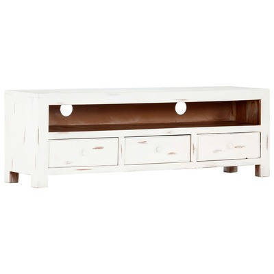 TV Cabinet White Solid Acacia Wood