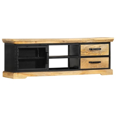 TV Cabinet Black Solid Mango Wood Natural & Black