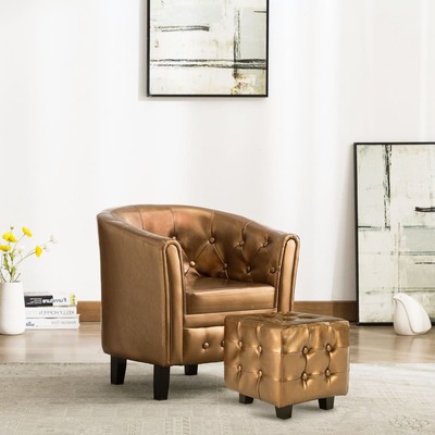 Tub Chair with Footstool faux Leather Brown
