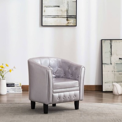 Tub Chair Silver faux Leather
