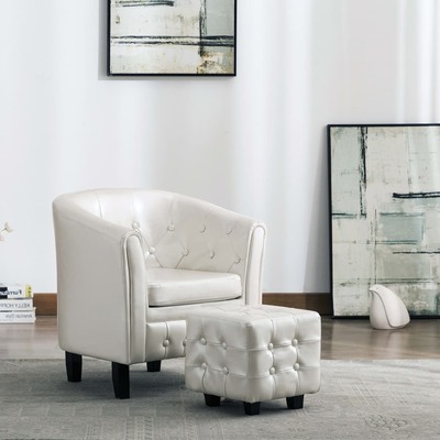 Tub Chair with Footstool faux Leather White