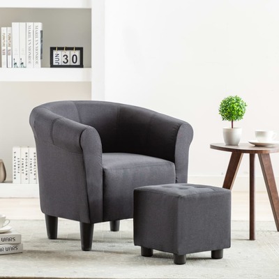 2 Piece Armchair and Stool Set Black Fabric