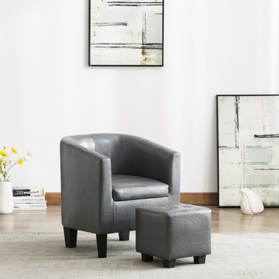 Tub Chair with Footstool Grey