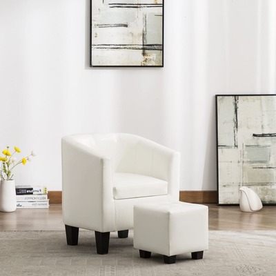Tub Chair Faux Leather with Footstool White