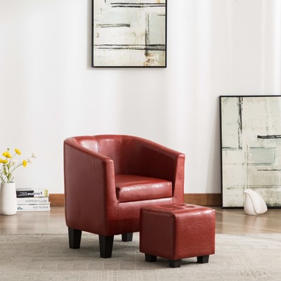 Tub Chair with Footstool Wine Red