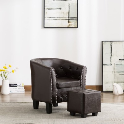 Tub Chair with Footstool Brown