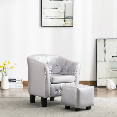 Tub Chair with Footstool Shiny Sliver