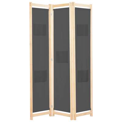 3-Panel Room Divider Grey Fabric