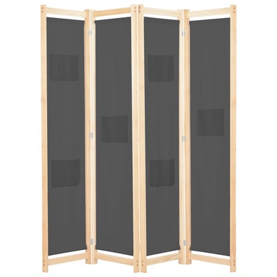 4-Panel Room Divider Grey Fabric