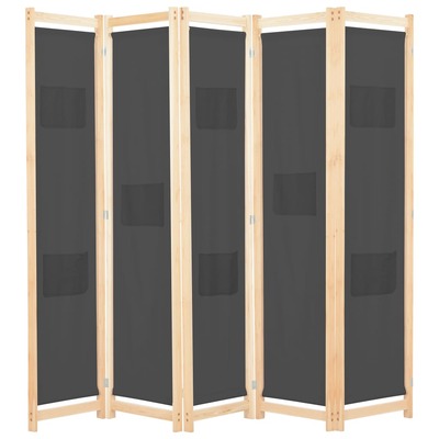 5-Panel Room Divider Grey Fabric