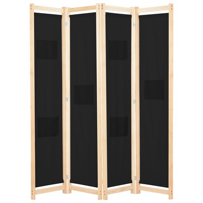 4-Panel Room Divider Black Fabric