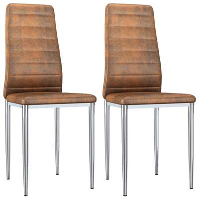 Dining Chairs 2 pcs faux Suede Leather Brown