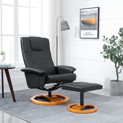 Swivel TV Armchair with Foot Stool Black Faux Leather