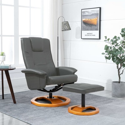 Swivel TV Armchair with Foot Stool Grey Faux Leather