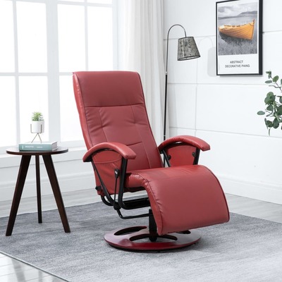 Swivel TV Armchair Wine Red Faux Leather