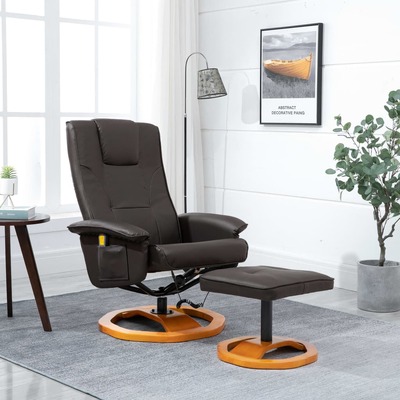 Massage Chair with Foot Stool Brown faux Leather