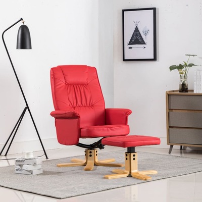 Armchair with Footrest Red faux Leather