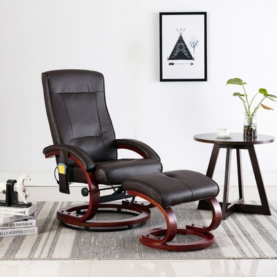 Massage Recliner with Footstool faux Leather Brown