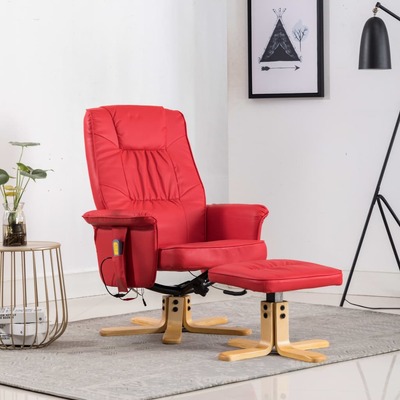 TV Massage Recliner with Footstool Red faux Leather