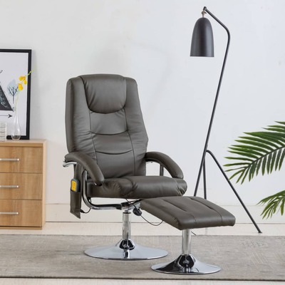 Massage Recliner with Footstool faux Leather -Grey