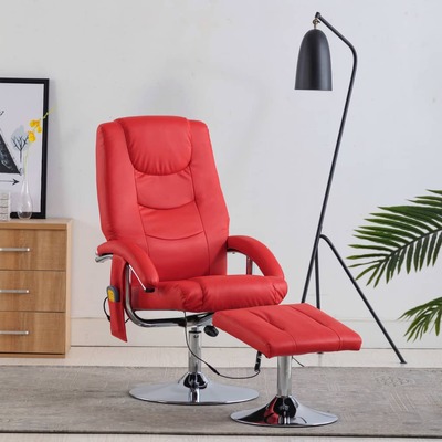 Massage Recliner with Footstool faux Leather -Red
