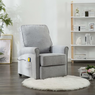 Massage Recliner Light Grey Fabric