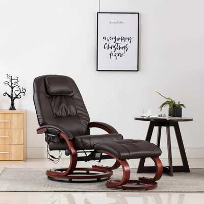 Massage Recliner with Footstool Brown faux Leather