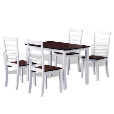 Brown White Solid Wood Dining Table Set with 4 Chairs