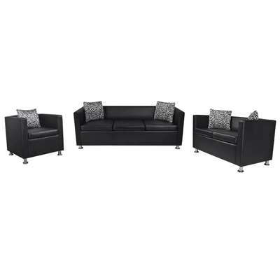 Sofa Set Artificial Leather 3-Seater 2-Seater Armchair Black