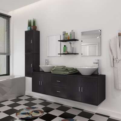 Nine Piece Bathroom Furniture and Basin Set Black