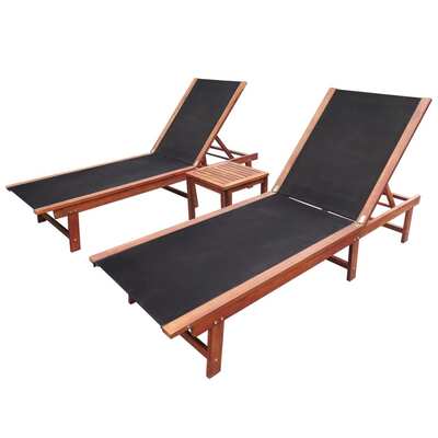 Sun Loungers 2 pcs with Table Solid Acacia Wood and Tetilene